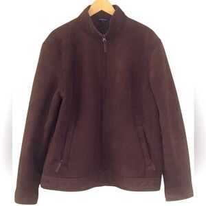 Lands’ End Mens Brown Faux Suede Zip-Up Insulated Jacket